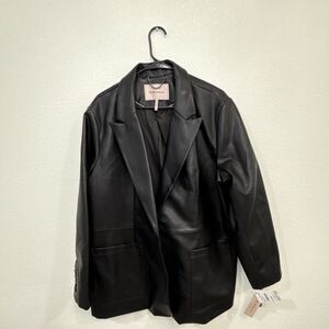 BCBG Maxazria Vegan Leather Coat Blazer Womens Size XXL Black Soft